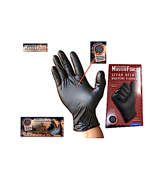 Eldiven Nitril Siyah Kalın Dokulu L Beden