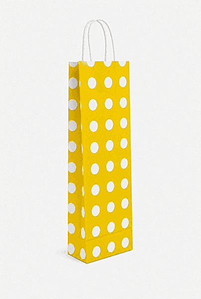 Çanta Beyaz Kraft Sarı Puantiyeli 12,5x36x8 Cm Burgu Sap Şişe Çantası
