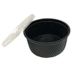 Çorba Kase Tırtıklı Siyah Plastik Kap+Kapak 16 OZ