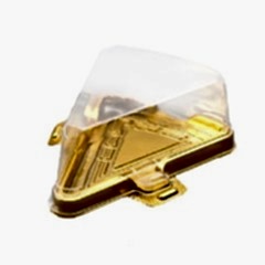 Plastik Üçgen Pasta Kutusu Gold 15,1x11,5x5,3 cm